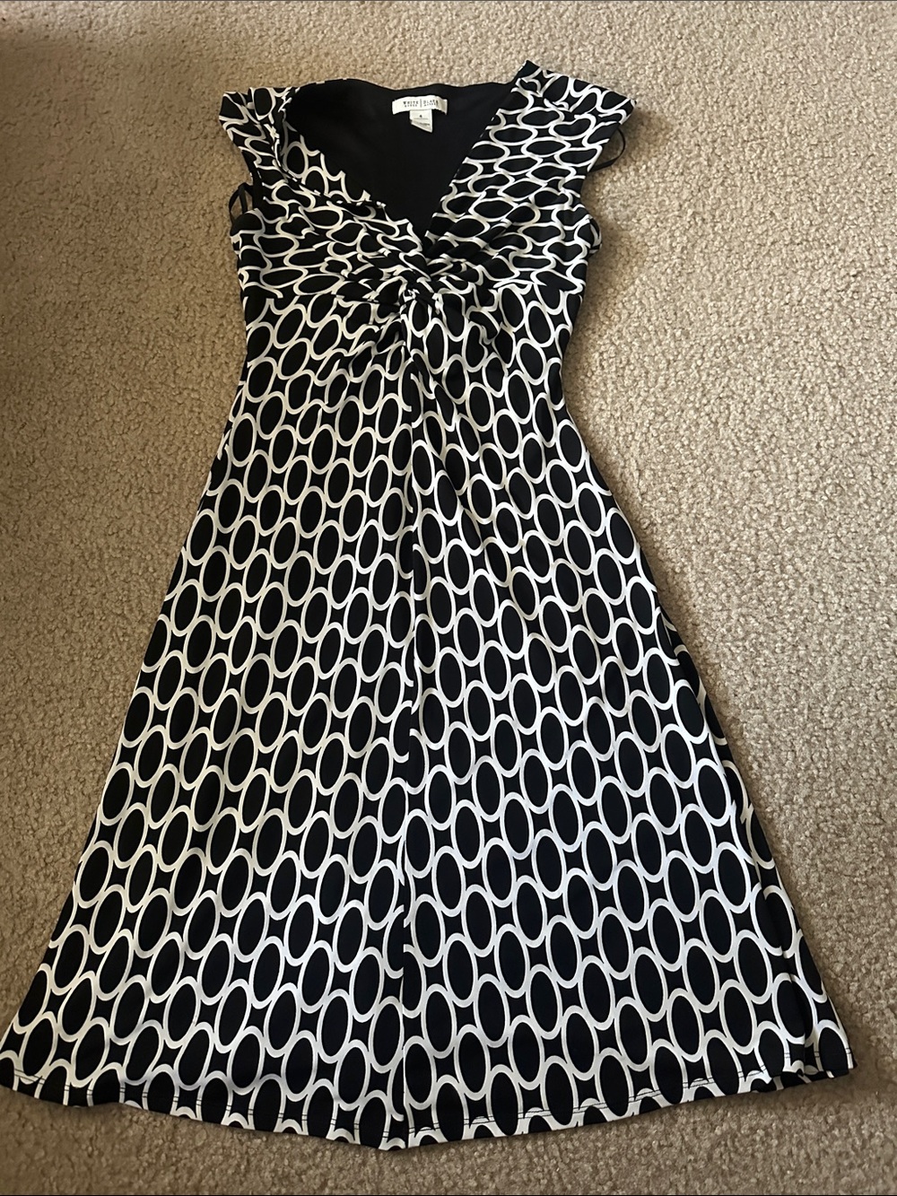 White House Black Market Black and White Oval-Print Midi Dress